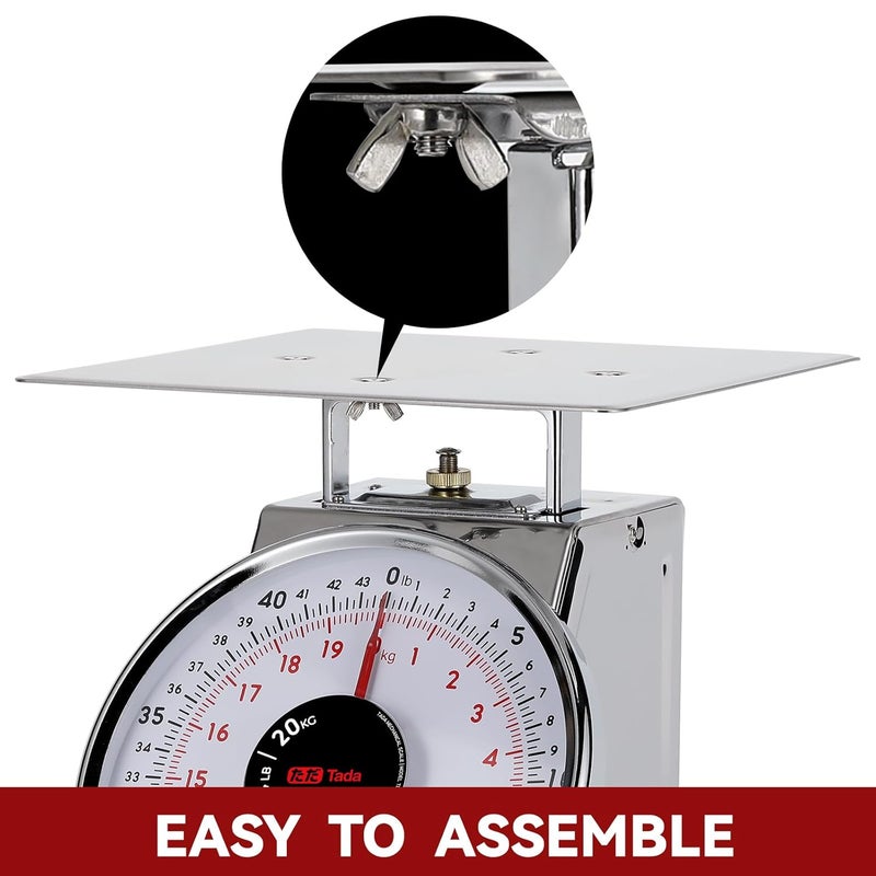 ta da 44 LBS Stainless Steel Mechanical Kitchen Scale Heavy Duty Portion-Control Food Scale Produce Scale with Stainless Steel Platform - Image 2